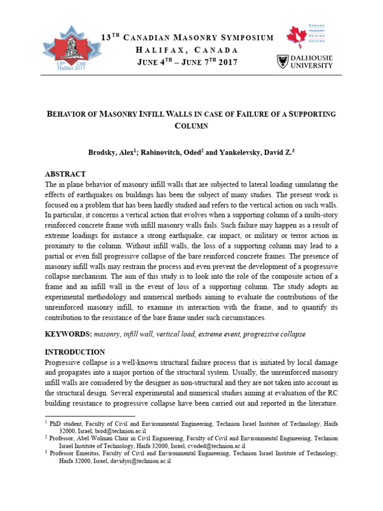 Masonry Infill Wall Behavior Study | PDF | Strength Of Materials | Concrete
