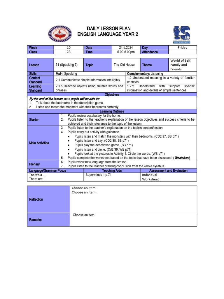 Year 2 English Lesson Plans: The Old House | PDF | Lesson Plan ...