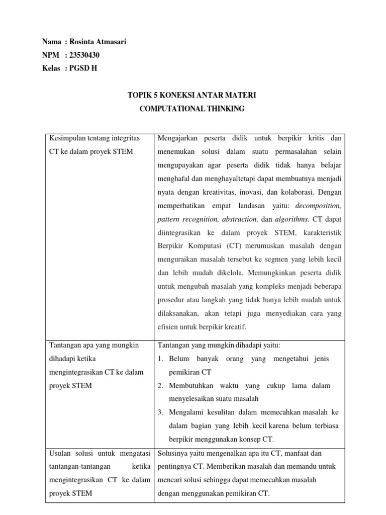 Integrasi Computational Thinking dalam STEM | PDF