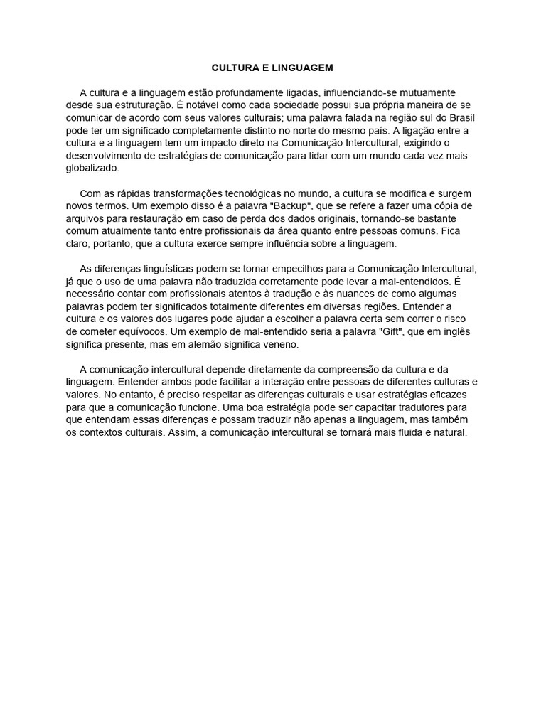 Cultura e Linguagem na Comunicação Intercultural | PDF | Artes ...