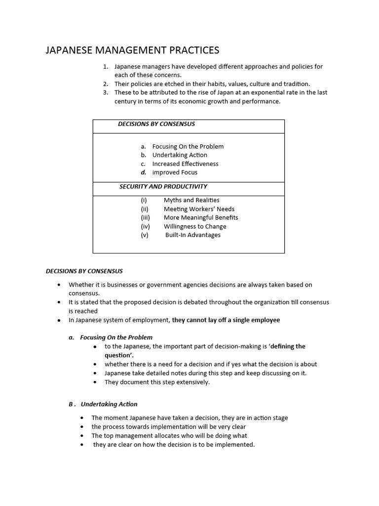 Japanese Management Practices Explained | PDF | Motivational | Motivation