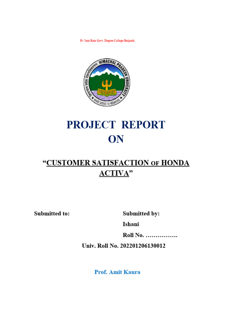 Customer Satisfaction (HONDA ACTIVA) ISHANI | PDF | Survey Methodology ...