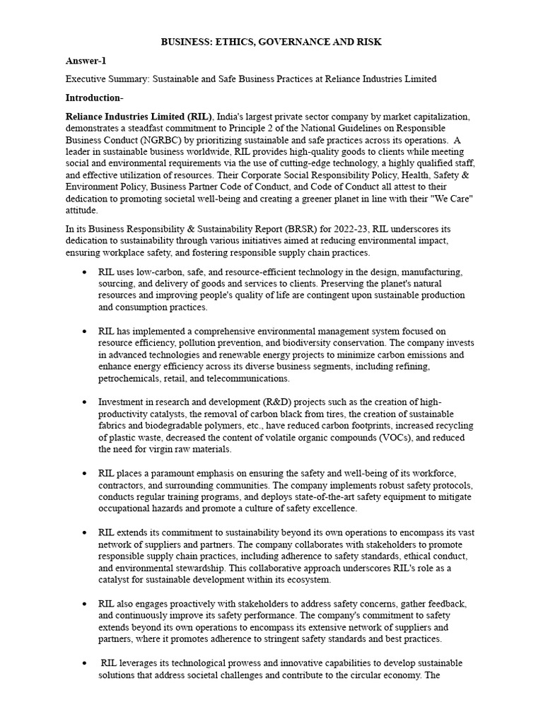 Business Ethics Governance and Risk | PDF | Sustainability | Governance