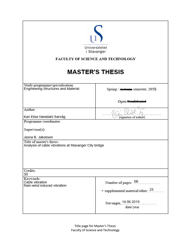 Analysis of cable vibrations at stavanger city bridge download free