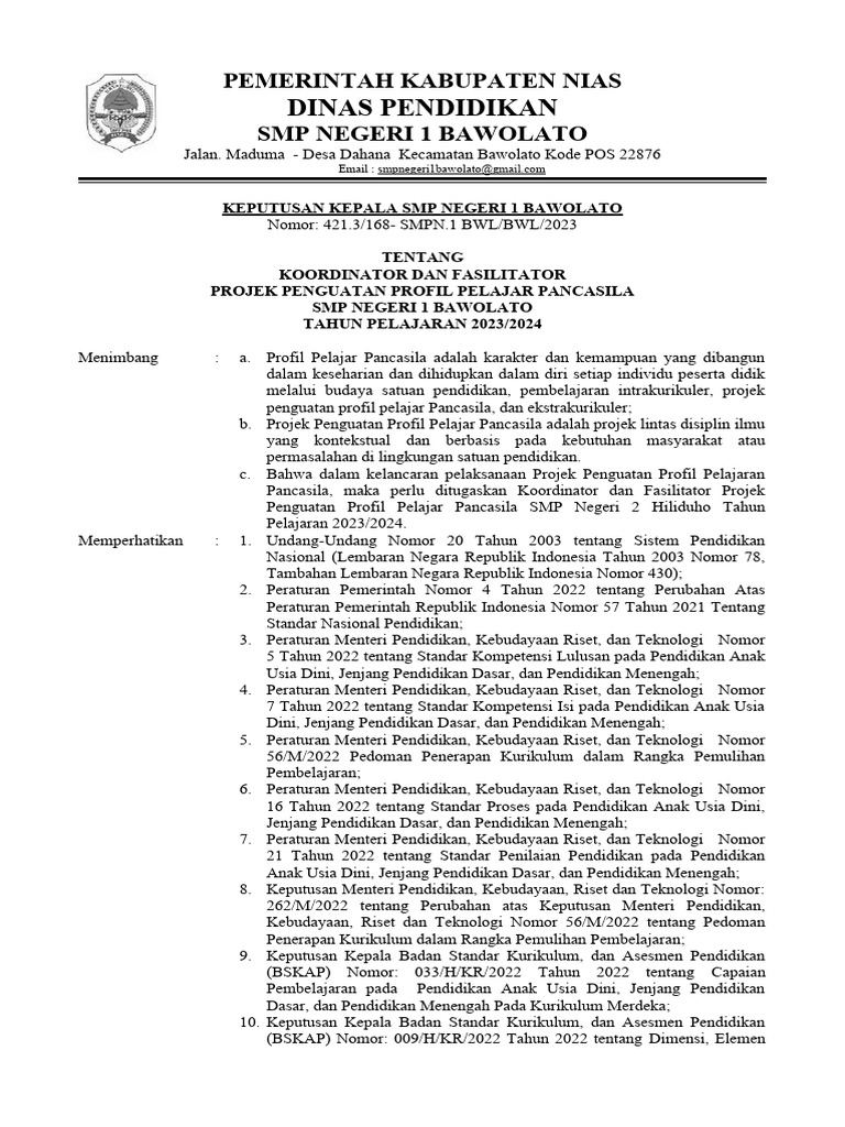 SK Tim Fasilitasi P5 | PDF