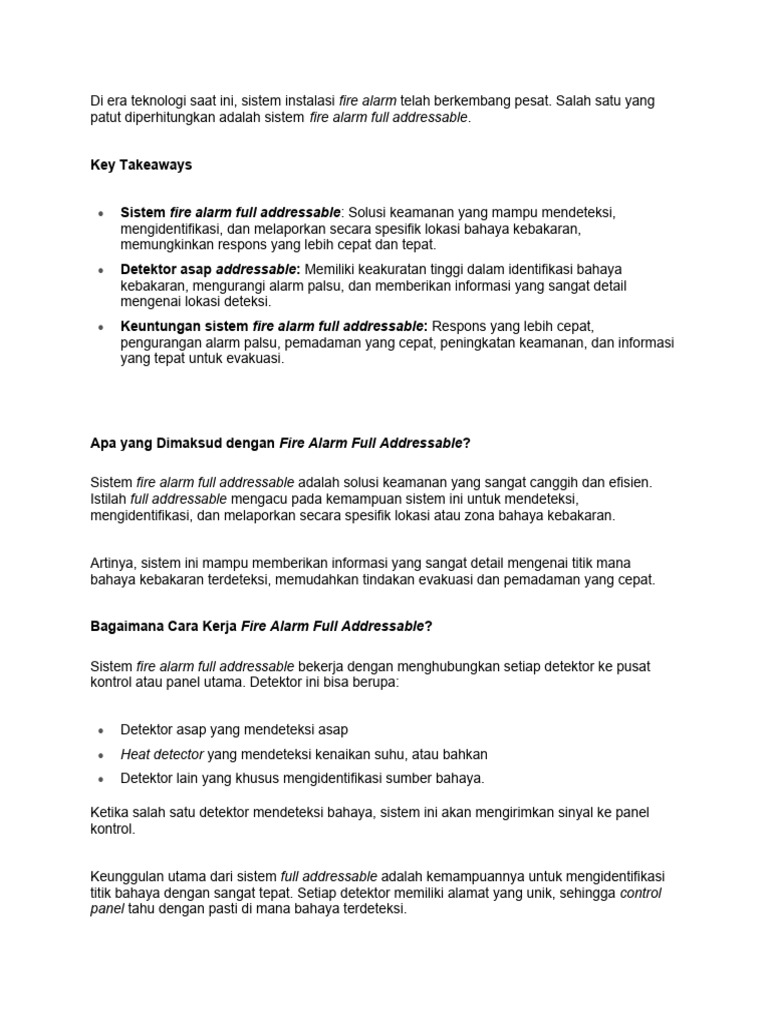 Sistem Fire Alarm Full Addresable Pengertian Dan Cara Kerja PDF