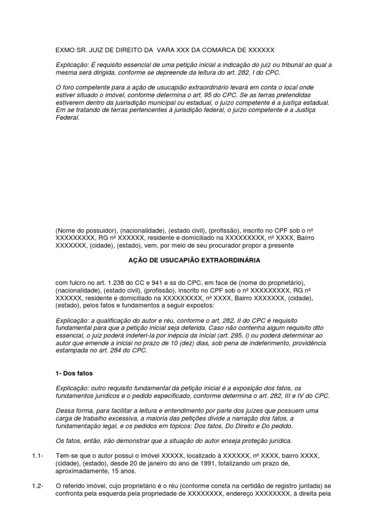 Modelo usucapião extraordinário  Ação Judicial 
