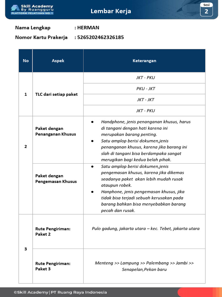 Lembar Kerja Pengiriman Paket | PDF