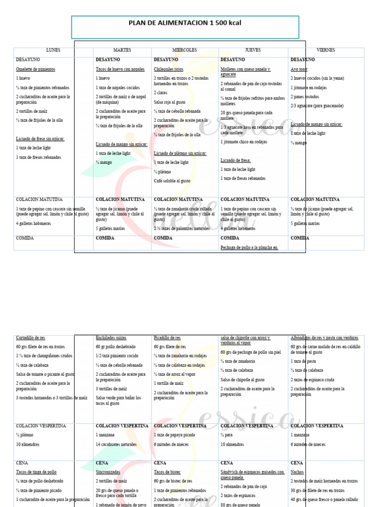 Plan de Alimentacion 1500 Kcal | PDF | Alimentos | Cocina