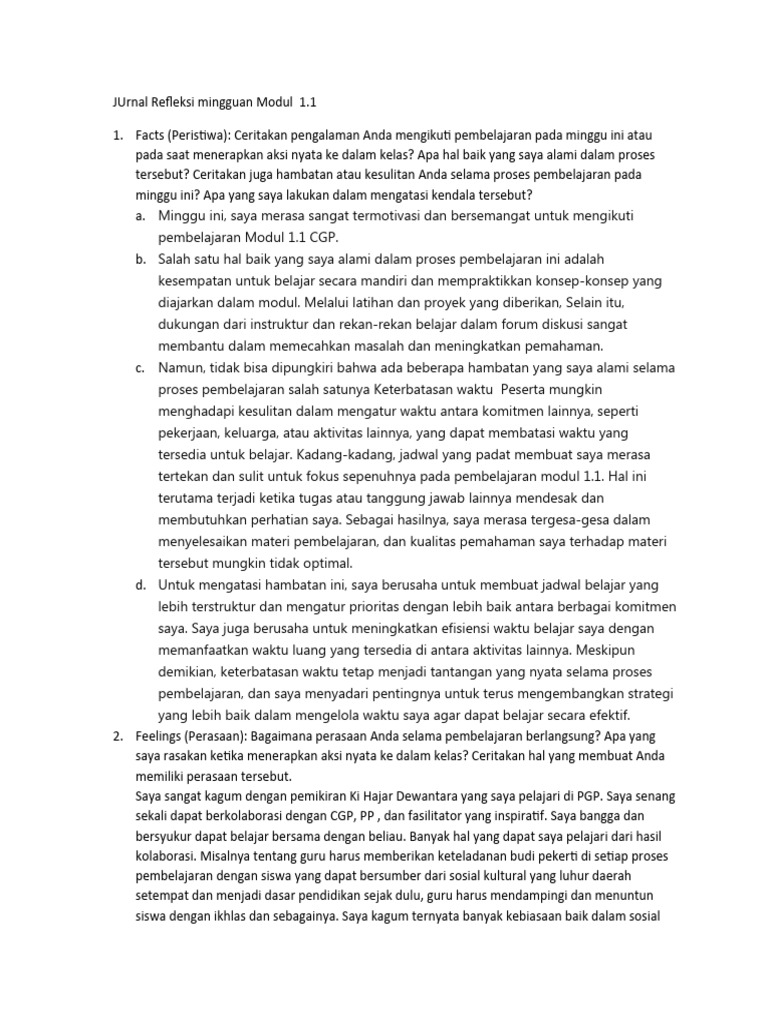 Refleksi Pembelajaran Modul 1.1 CGP | PDF | Karier & Perkembangan