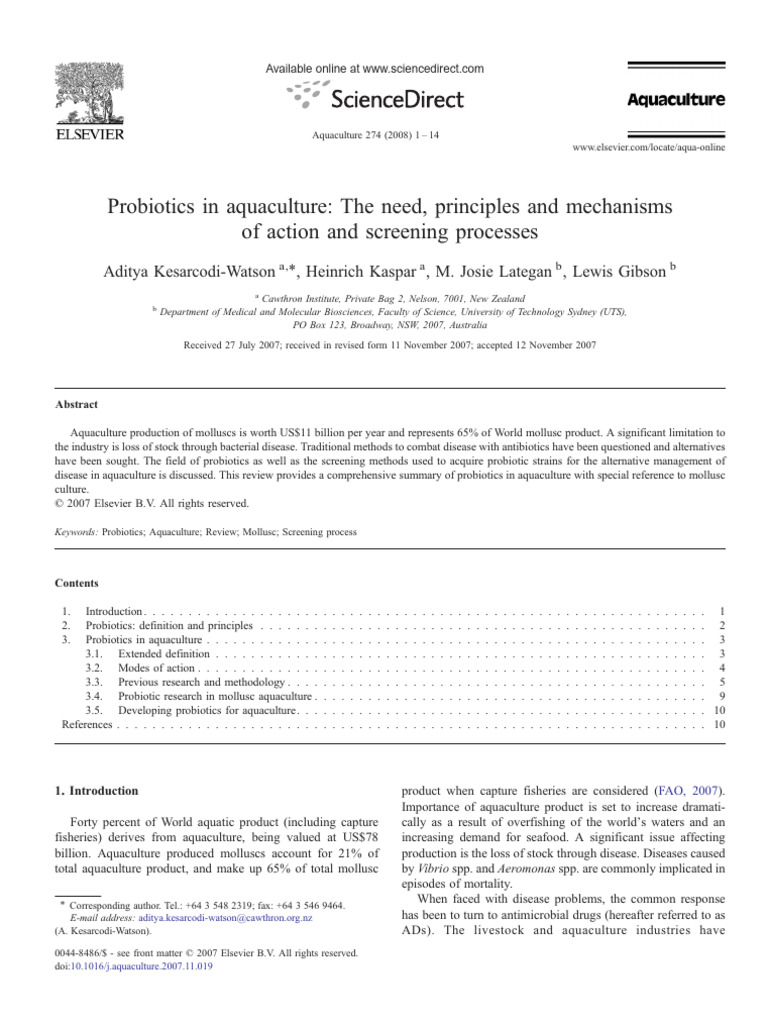Probiotics in Mollusc Aquaculture | PDF | Probiotic | Bacteria