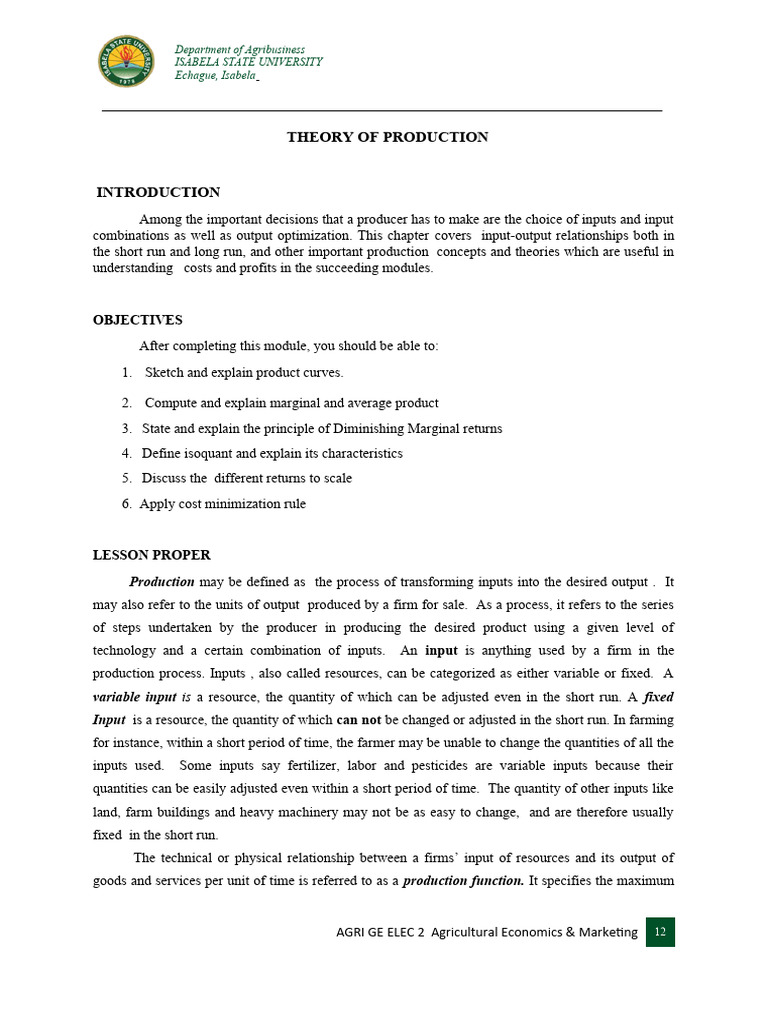 Handout Theory of Production | PDF | Economies | Business Economics