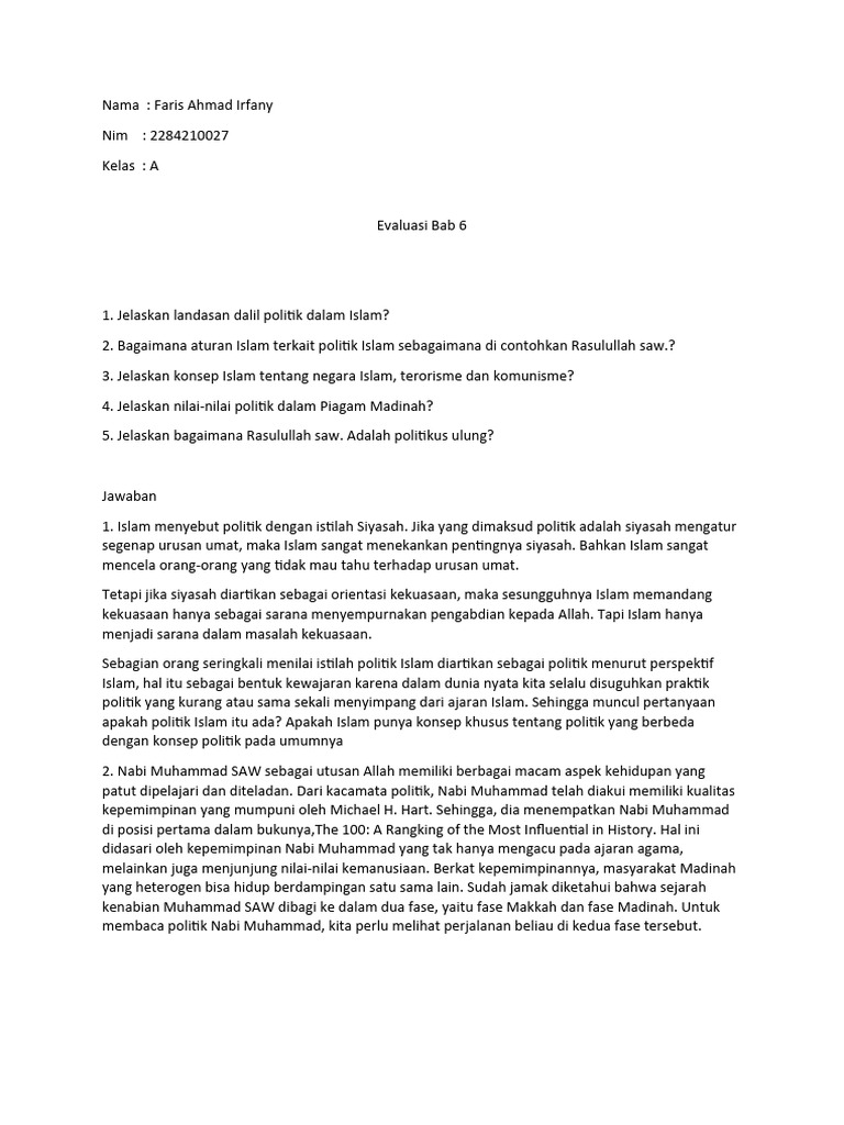 Evaluasi BAB 6 - Faris Ahmad Irfany - 2284210027 - A | PDF | Politik