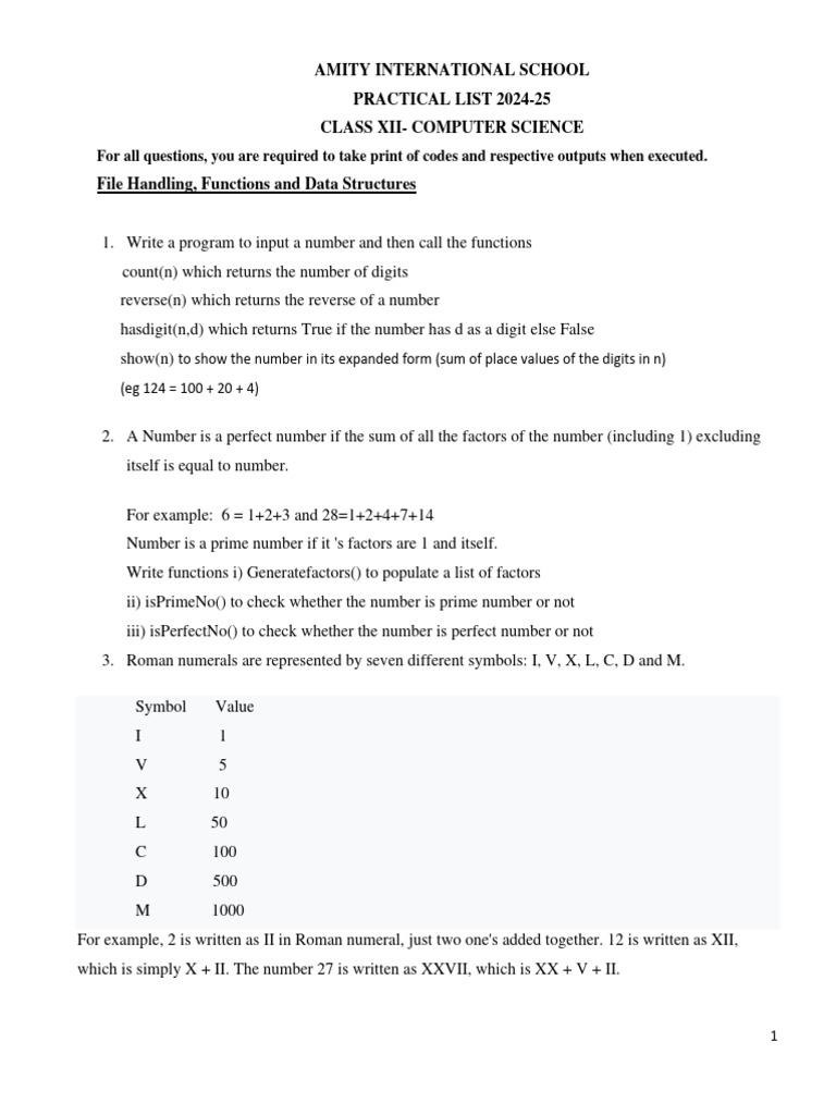PracList XII CS 2024 25 | PDF | Numbers | Function (Mathematics)