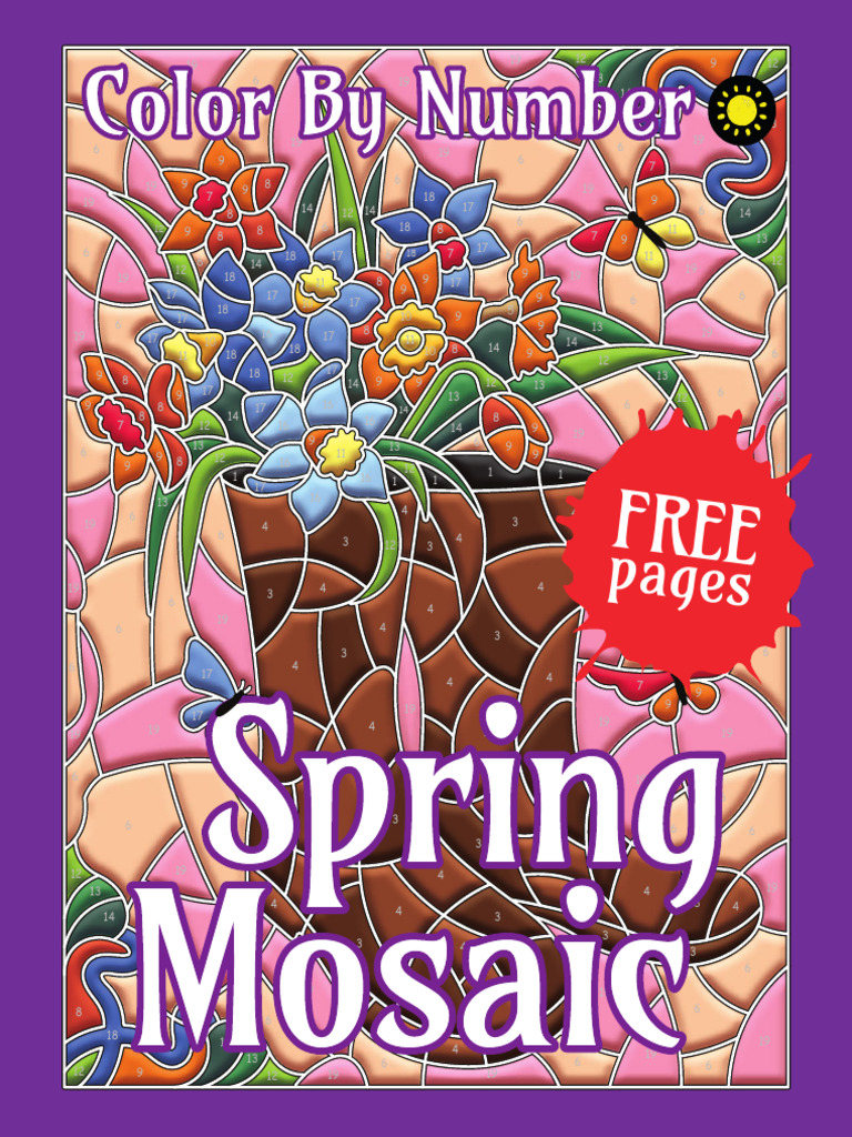 Spring mosaic color by number pdf yellow green
