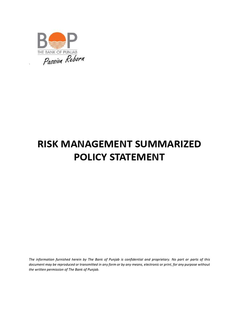 Risk Management Policy Summary Version | PDF | Financial Risk | Risk
