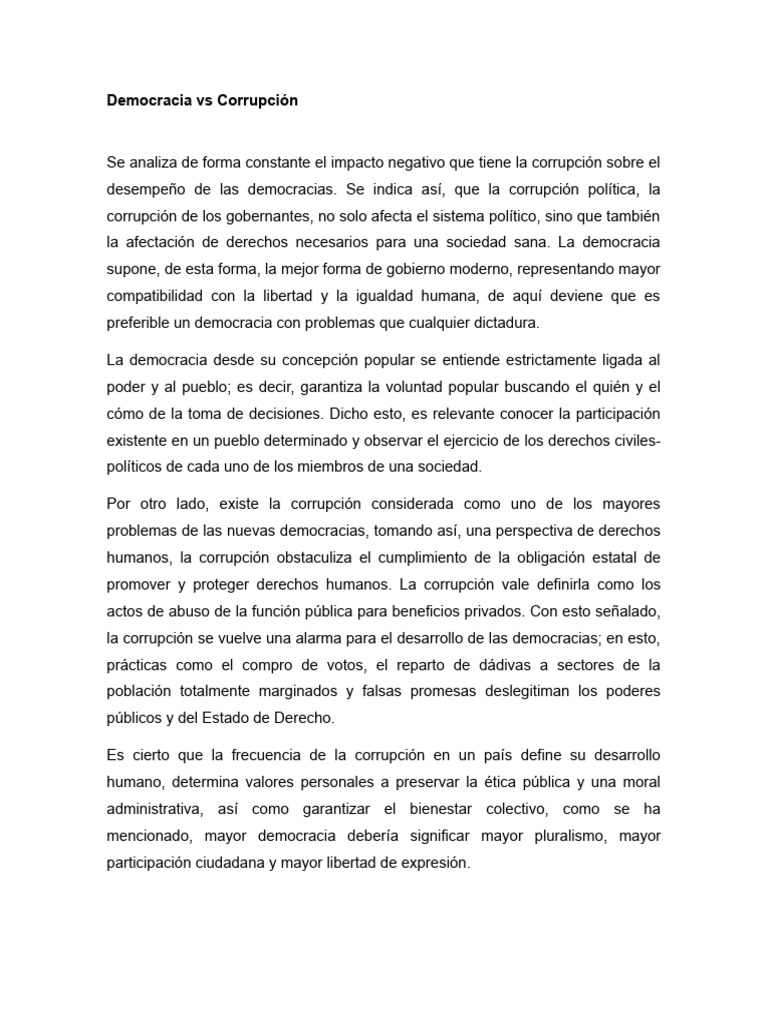 Democracia vs Corrupción | PDF | Democracia | Ideologías políticas