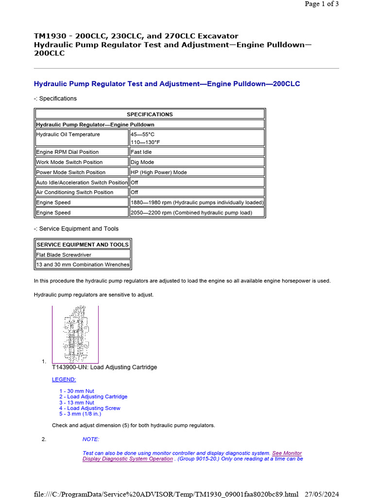 Hydraulic Pump Regulator Adjustment Guide | PDF | Engines | Pump