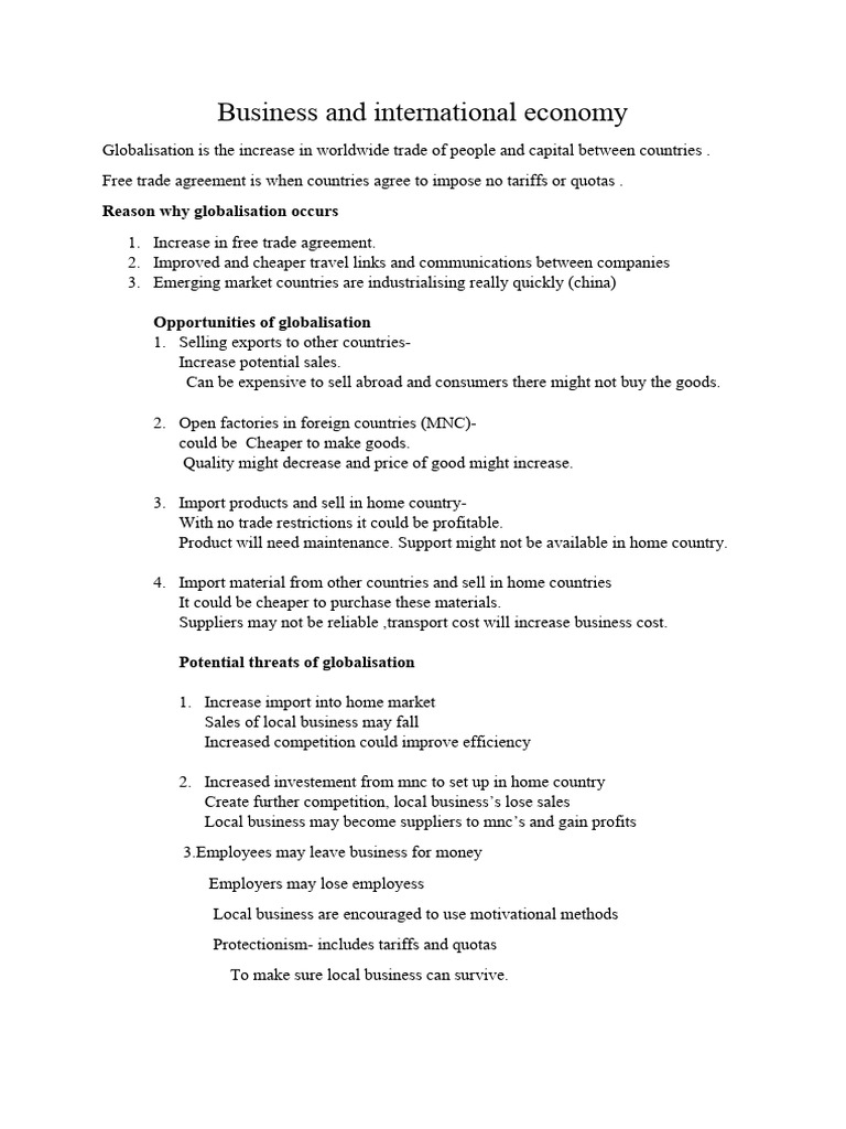 Business and International Economy | PDF | Free Trade | Tariff