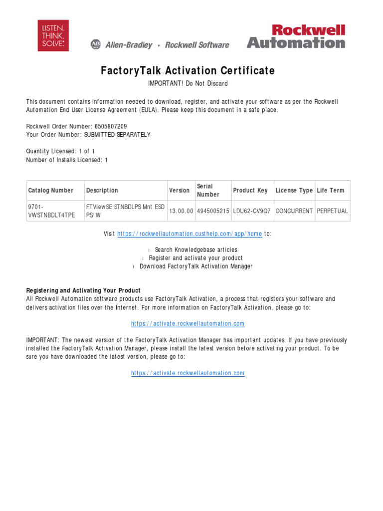 Rockwell FactoryTalk Activation Guide | PDF | Computers