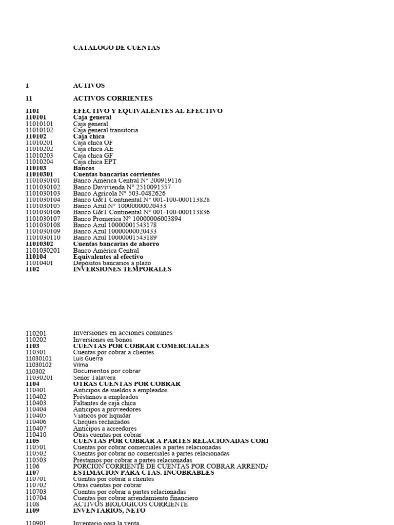 Catálogo de Cuentas Contables | PDF | Bancos | Impuesto al valor agregado