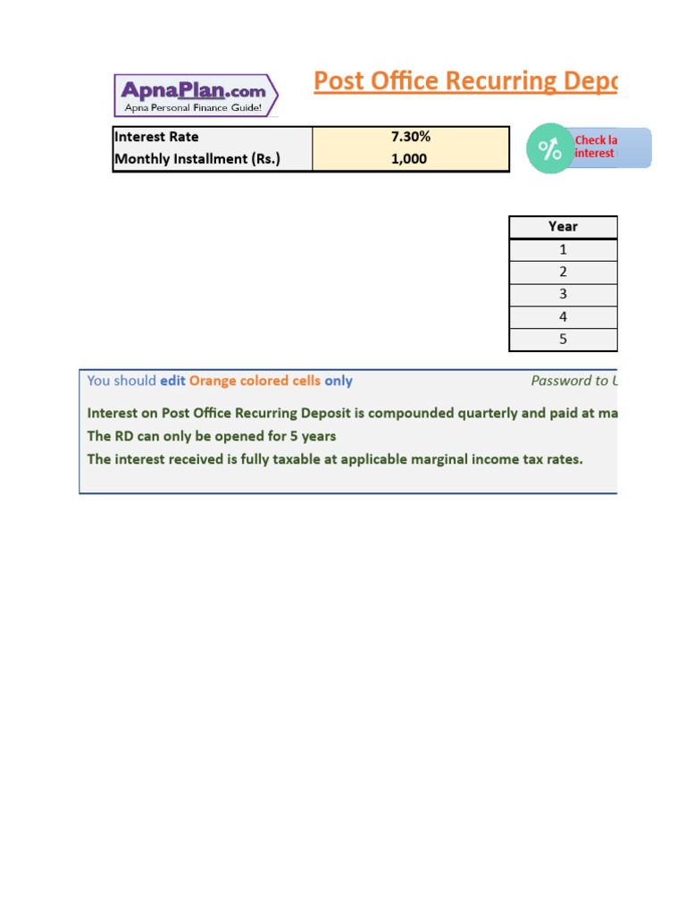 Post Office RD Calculator | PDF