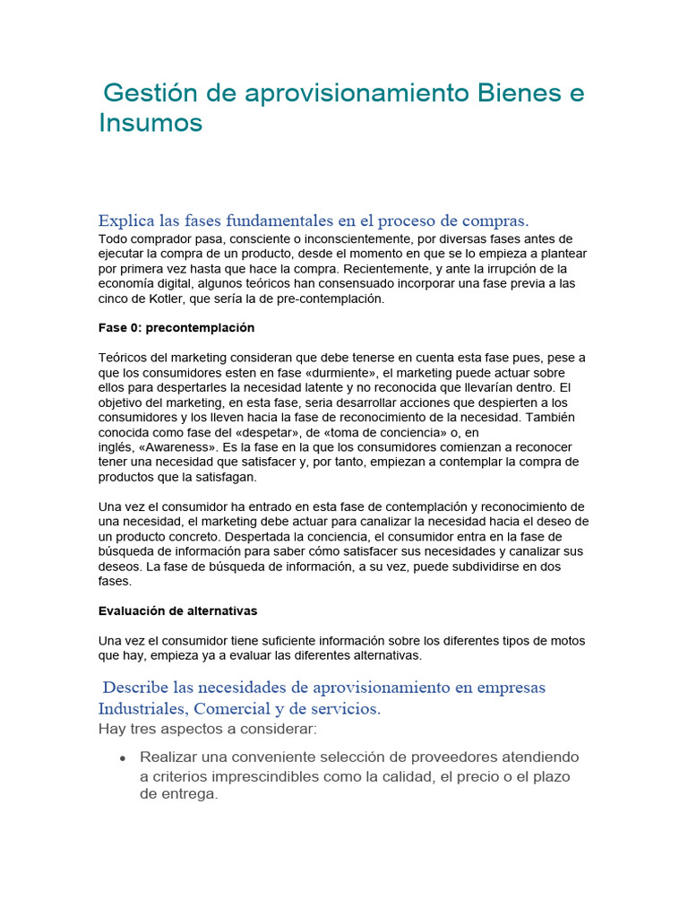 Proceso de Aprovisionamiento de Insumos | PDF | Calidad (comercial ...