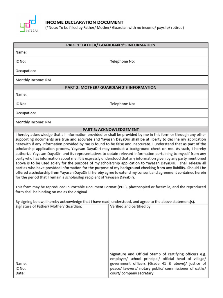 Ydd Income Declaration Form 2 | Download Free PDF | Notary Public ...