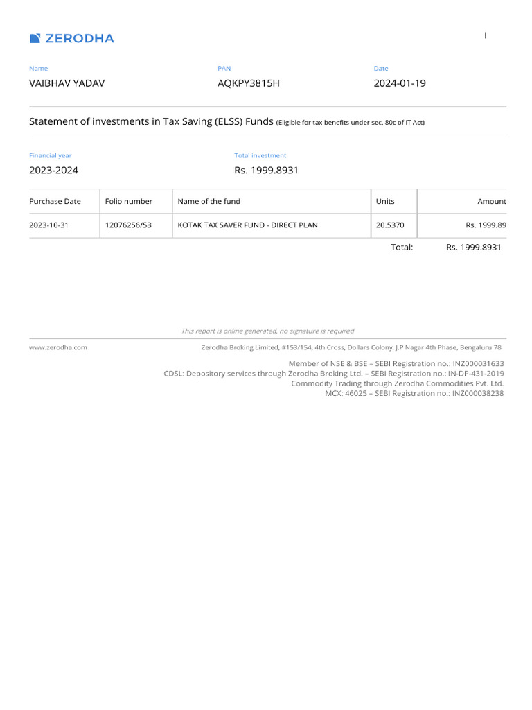 ELSS Investment Statement 2023-2024 | PDF