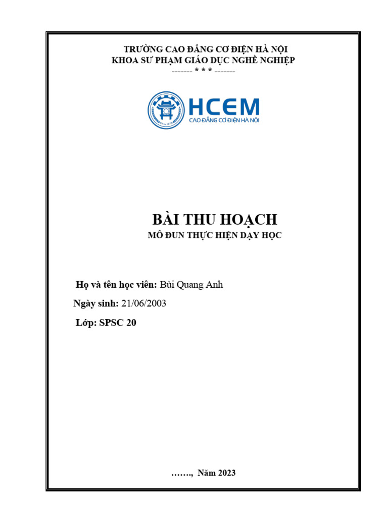 Bài thu hoạch thực hiện dạy học | PDF
