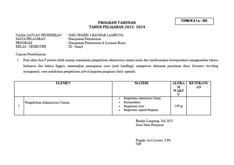 Prota MPLB | PDF