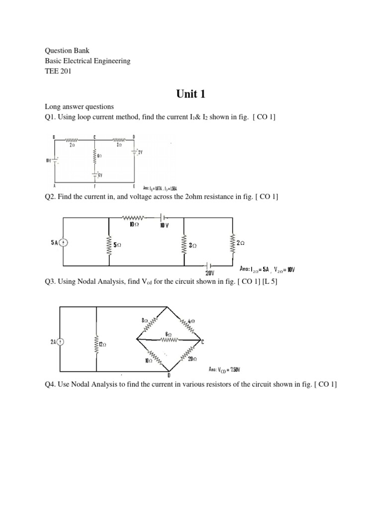 Question Bank Pdf Electrical Network Resistor