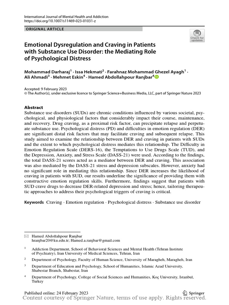 Emotional Dysregulation and Craving in SUD | PDF | Substance Use ...