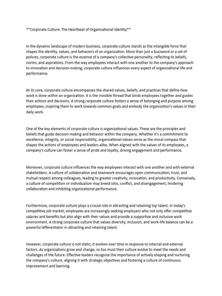 Corporate Culture: Key to Success | PDF | Organizational Culture ...