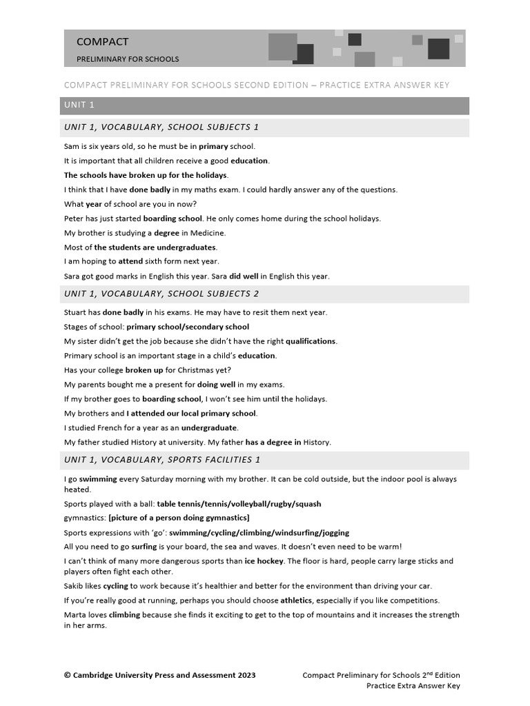 Compact Preliminary Practice Answers | PDF | Dumpling | Clothing