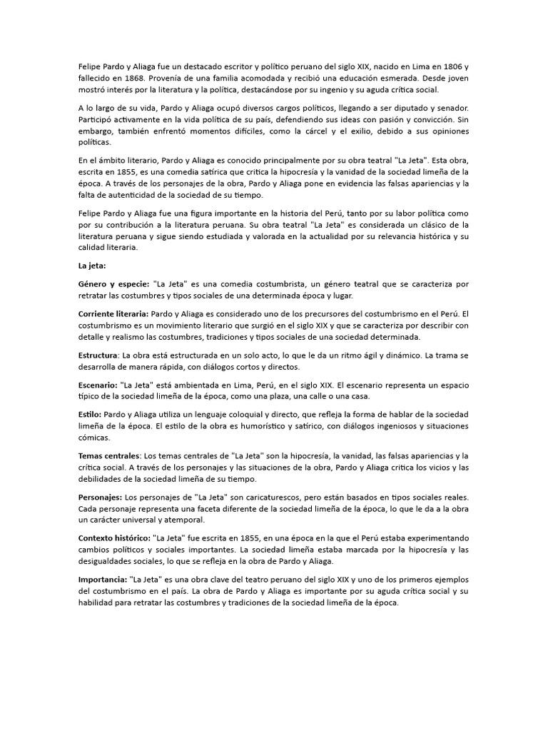 Felipe Pardo y Aliaga Fue Un Destacado Escritor y Político Peruano Del