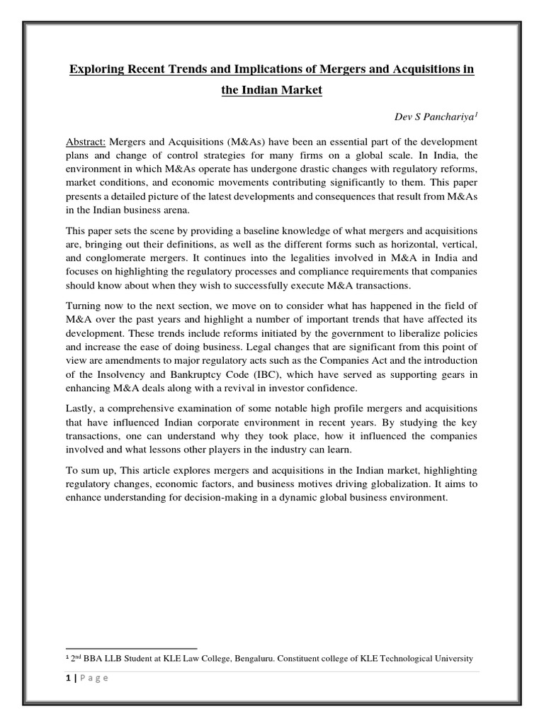 Exploring Recent Trends and Implications of Mergers and Acquisitions in ...