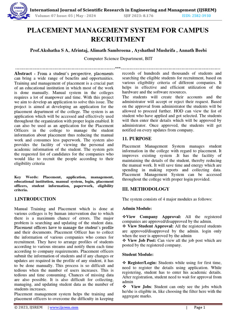 Campus Placement Management System | PDF | Login | Computing