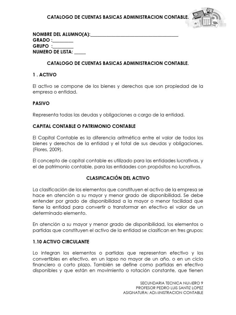 Catálogo de Cuentas Contables Básicas | PDF | Contabilidad | Bancos