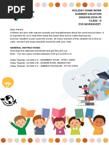 Class 2 Evs Holiday Homework Worksheet