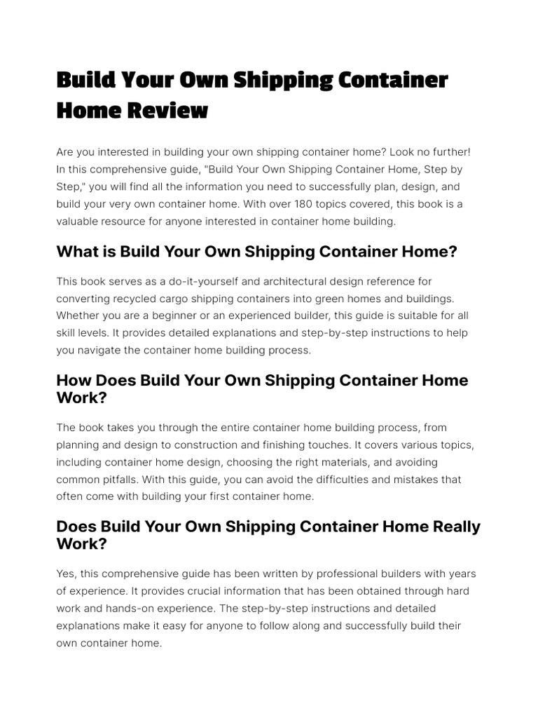 Build Your Own Shipping Container Home Review | PDF