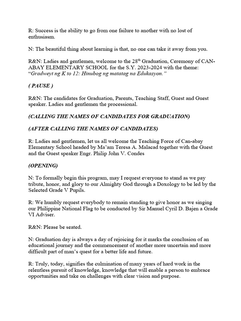 Graduation script 2023 can abay es pdf