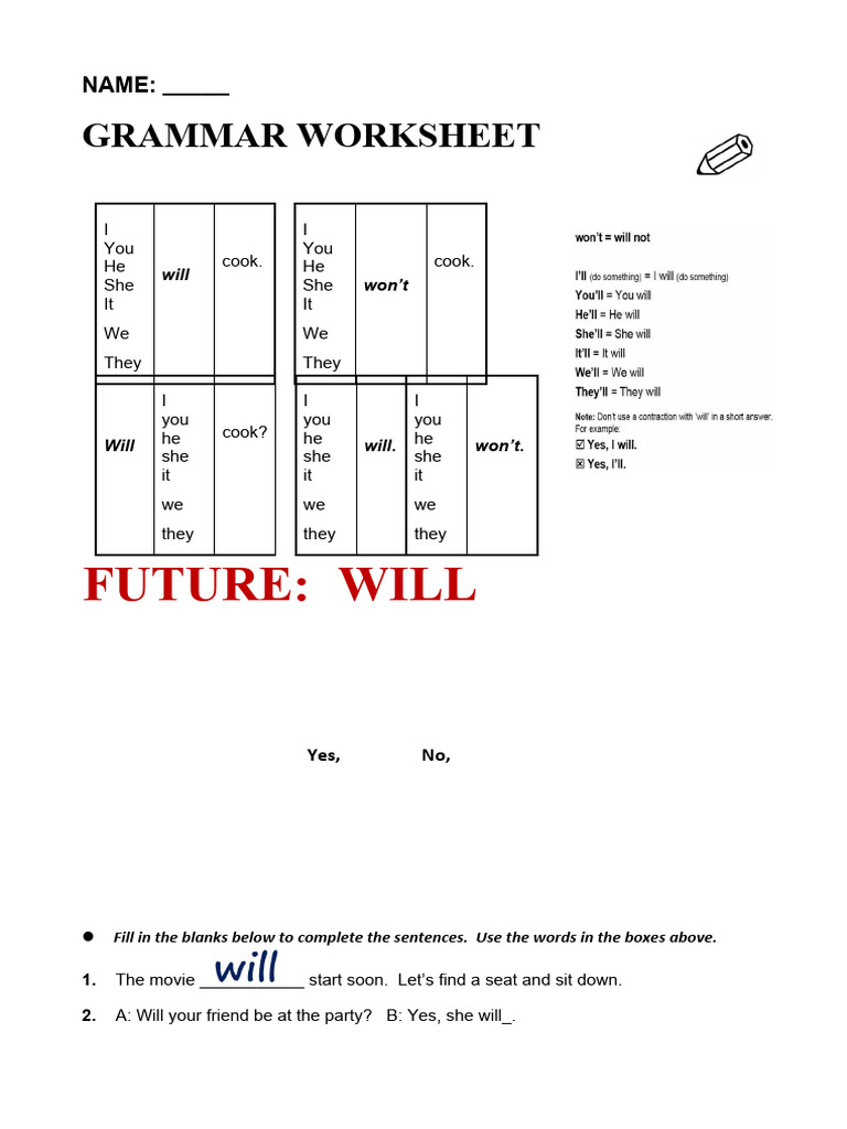 Future Tense: Will Worksheets | PDF