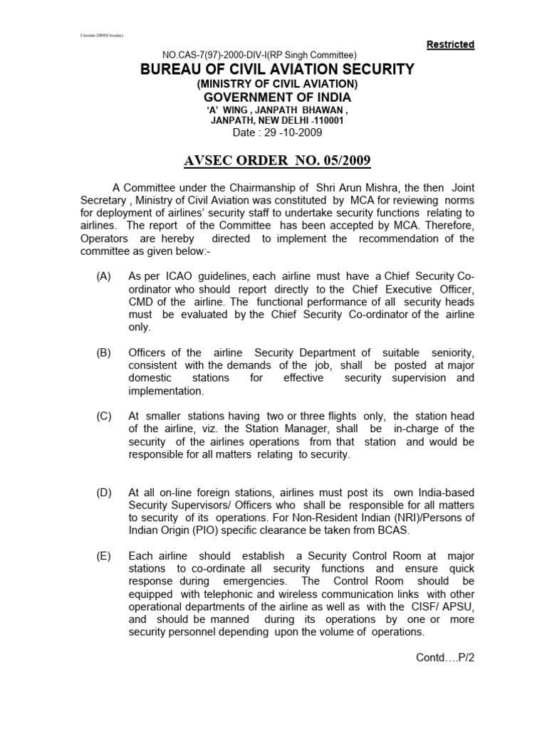 BCAS AVSEC Order 2/2024 Guidelines | PDF | Airport | Aircraft