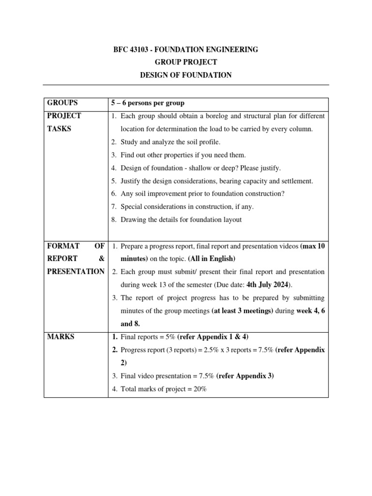 Foundation Engineering Group Project Guide | PDF | Engineering ...
