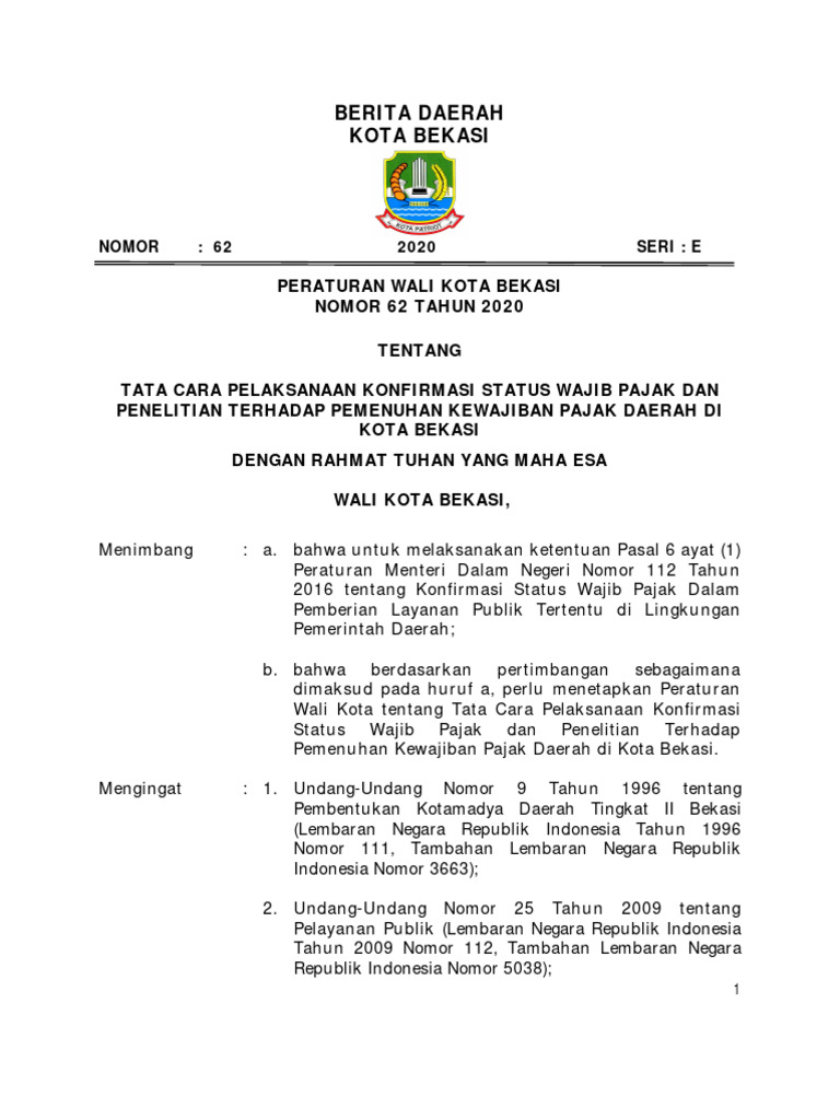 Tata Cara Konfirmasi Pajak Bekasi | PDF