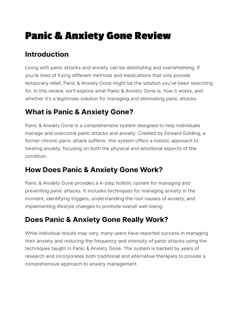 Panic Anxiety Gone Review | PDF | Anxiety Disorder | Panic Disorder