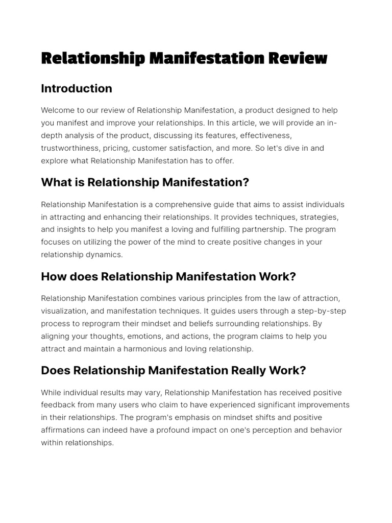 Relationship Manifestation Product Review | PDF | Law Of Attraction ...