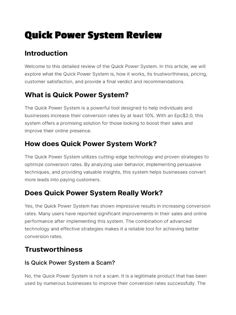 Quick Power System Review | PDF | Usability | Customer Satisfaction