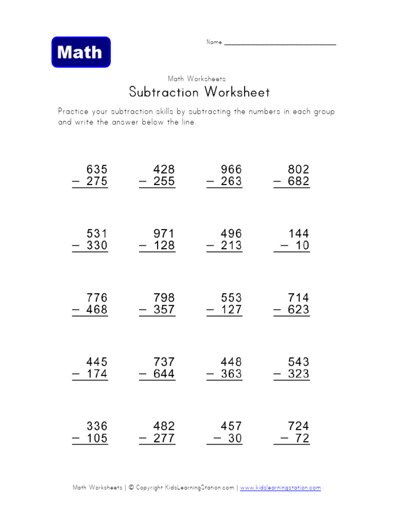 Subtraction Worksheet 2 | PDF